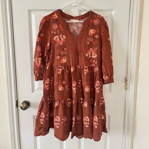 Fig and Flower Floral Embroidered Dress - Burnt Orange